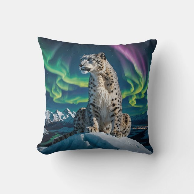 Coussin « Voyageur du ciel du Nord » – Portrait de léopard (Recto)