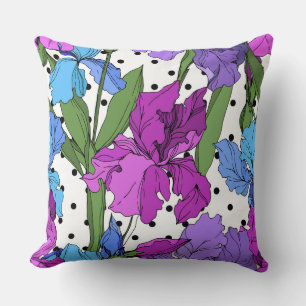 Coussin Vraiment mignon et joyeux fleuri violet, vert, poi