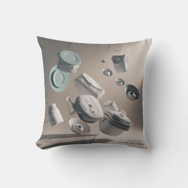 Coussin Vu et célébré : Hommage 3D Invisible au travail (Recto)