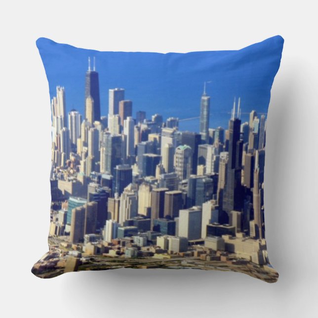Coussin Vue aérienne de Chicago du centre avec le lac (Recto)