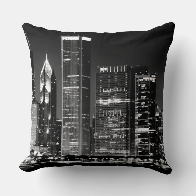 Coussin Vue de nuit du paysage urbain célèbre de Chicago (Recto)