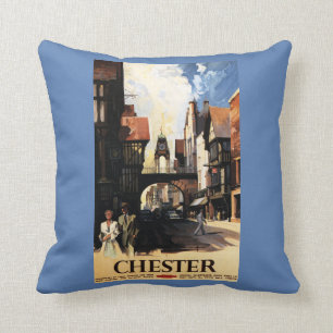 Coussin Vue de rue avec le rail d'horloge de couples et de