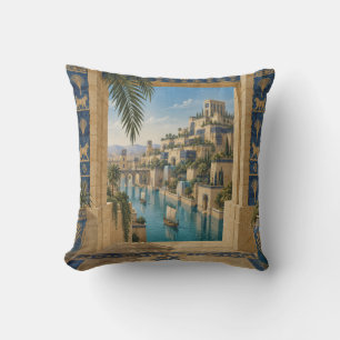 Coussin Vue du palais au bord de la rivière avec arche flo