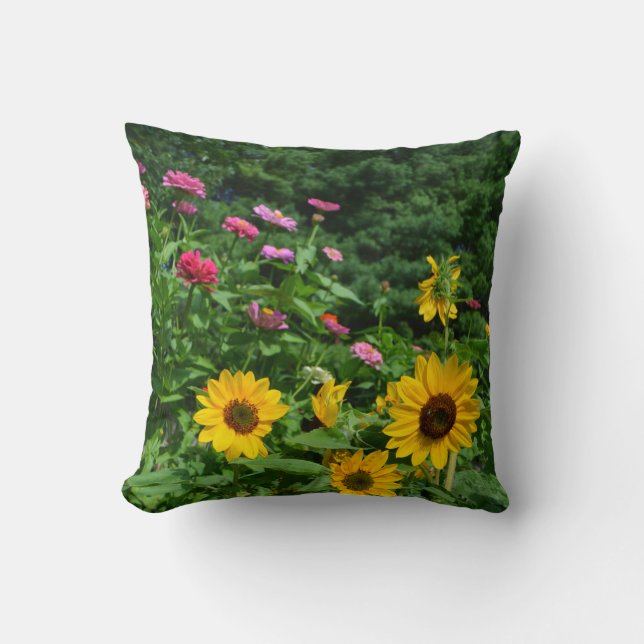Coussin Vue jardin fleuris marais cosmos zinnia (Recto)