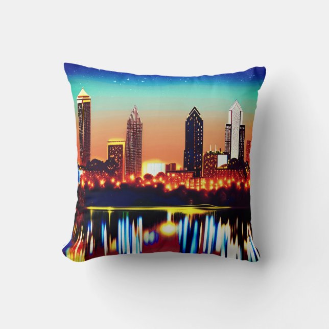 Coussin Vue panoramique d'Atlanta la nuit avec reflets (Recto)