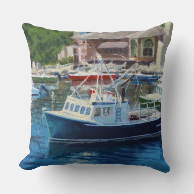 Coussin Vue pittoresque des bateaux de pêche Amarré Rockpo (Recto)
