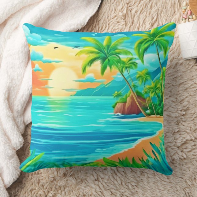 Coussin Vue sur la côte du coucher de soleil du Paradis tr (Couverture)