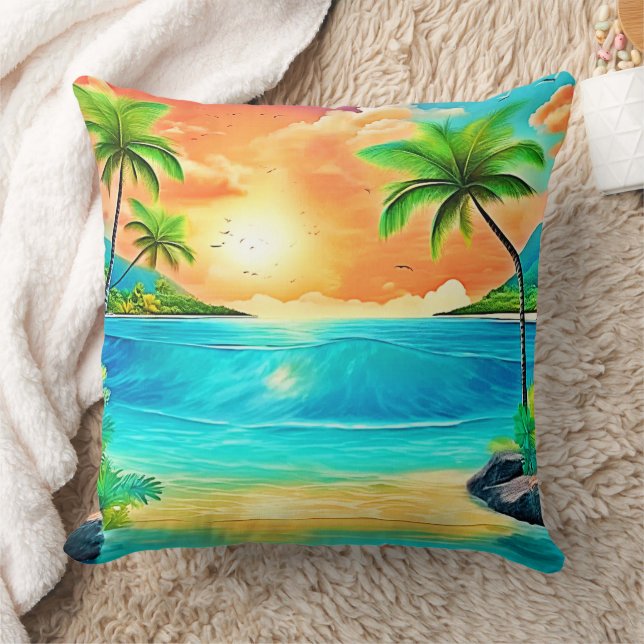 Coussin Vue sur la plage Tropical Sunset Paradise (Couverture)