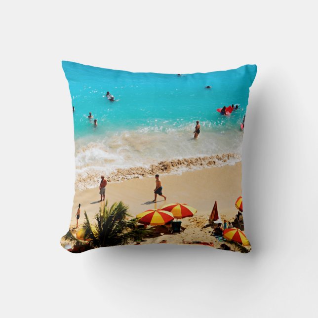 Coussin Vue surélevée de la scène de la plage de Waikiki,  (Recto)