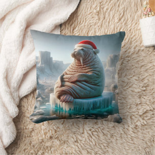 Coussin Walrus porte un chapeau de Père Noël