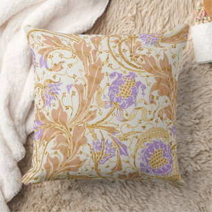 Coussin Walter Crane Arts and Crafts Art floral pourpre