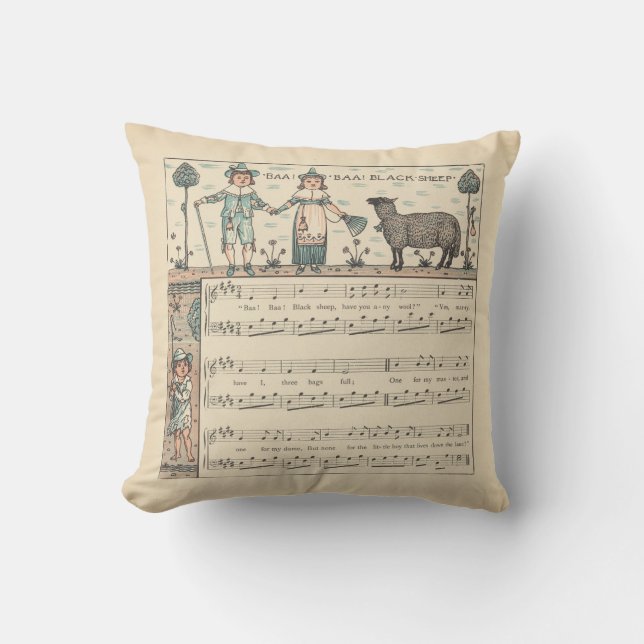 Coussin Walter Crane Baa Baa Mouton Noir Comptine (Recto)