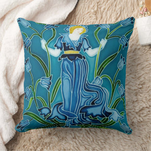 Coussin Walter Crane Bluebell Art Nouveau Jeune Fille aux