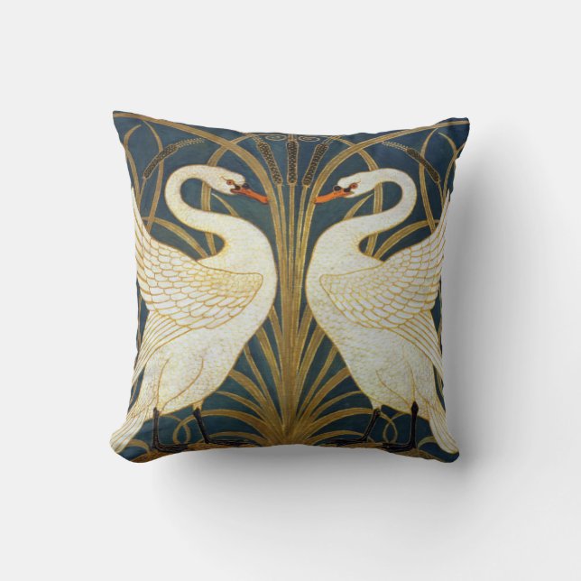 Coussin Walter Crane - Swan, Rush Et Iris Art Nouveau (Recto)