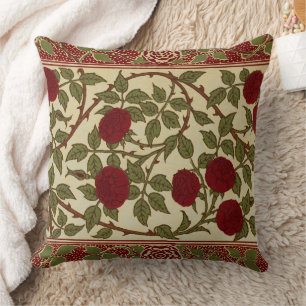 Coussin Walter Crane Vintage Rosamund Rouge Rose Art flora