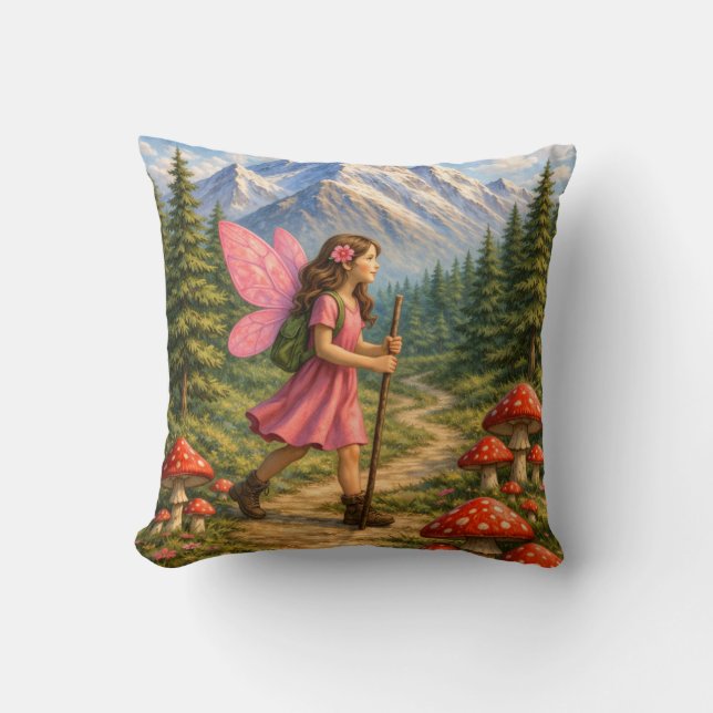 Coussin Wanderlust Mountain Fairy Hiker Fairycore Mushroom (Recto)
