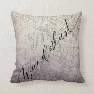 Coussin Wanderlust Purple Ombre Aquarelle Carte d'aventure