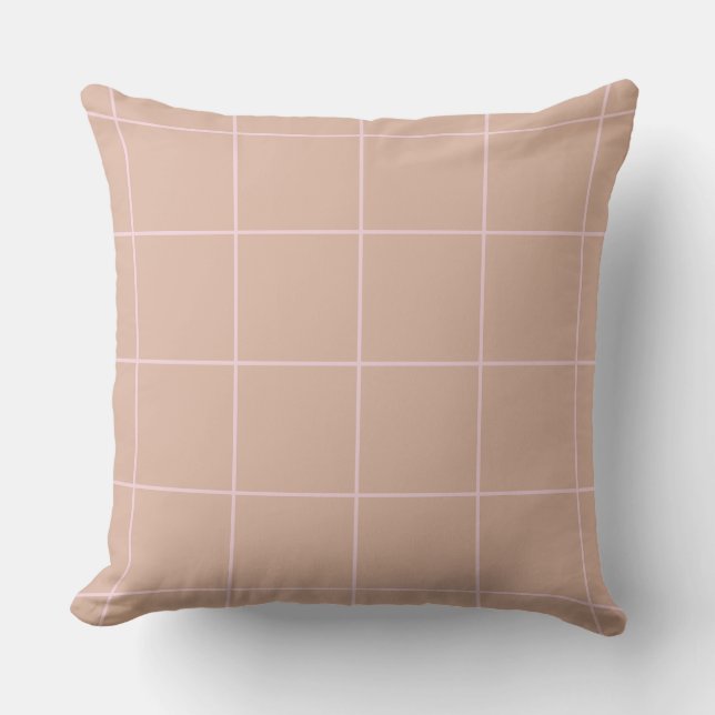 Coussin Warm Beige Grid Pattern Minimal Soft Check Design (Recto)