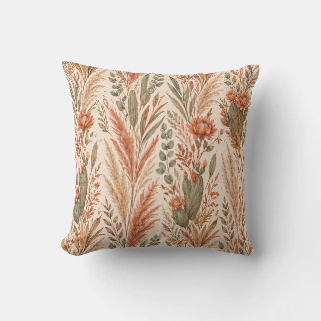 Coussin Warm Boho Botanical Terracotta Desert Flowers (Recto)