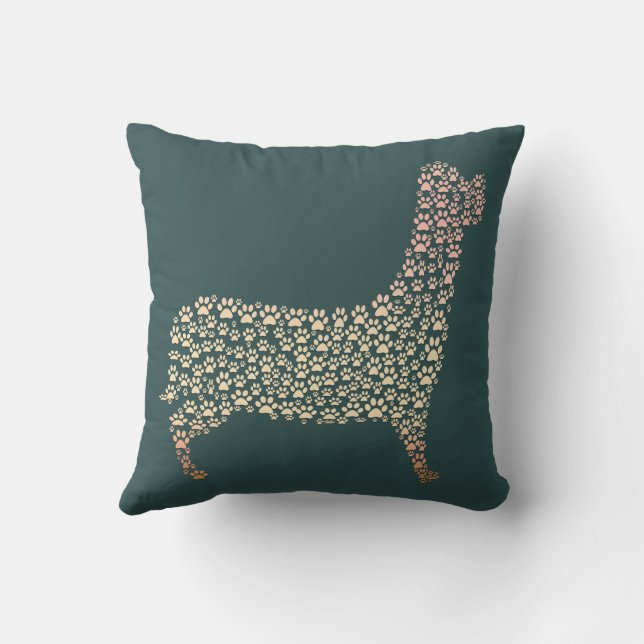 Coussin Warm Gold Gradient Paw Print Dog Silhouette Fabric (Verso)