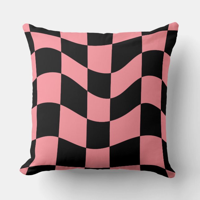 Coussin Warped Checkerboard Throw Pillow-Trippy Pink Retro (Recto)
