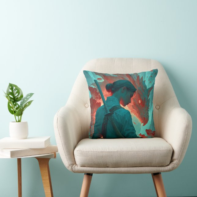 Coussin Warrior and Dragon Fantasy Art Foto (Chaise)