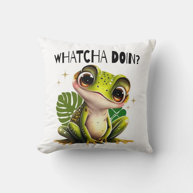 Coussin Watcha Do ? Funny Curious Frog (Recto)