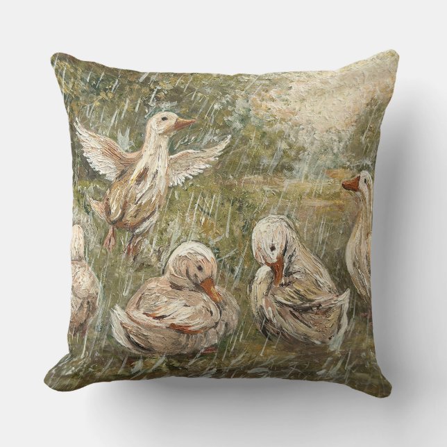 Coussin Water Play Whimsical Farmhouse Duck Family Pond (Recto)