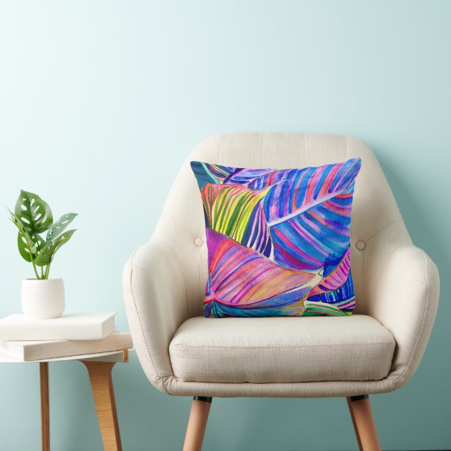 Coussin Watercolor art canna tropicale feuilles (Chaise)