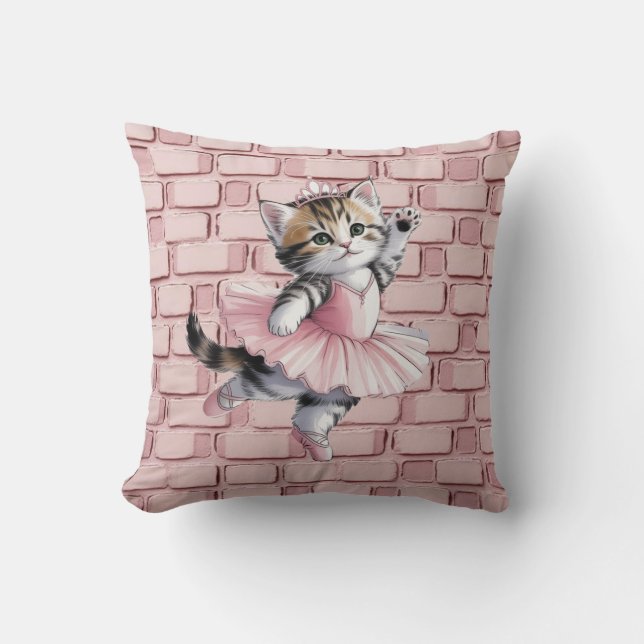 Coussin Watercolor Ballerina Kitten Girl Birthday Party  (Recto)