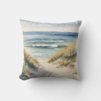 Watercolor Beach Scene Ocean Waterscape