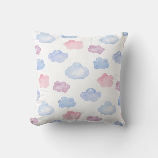 Coussin Watercolor blue et pink clouds. Cute baby (Recto)
