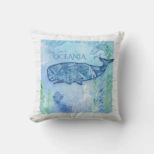 Coussin Watercolor Blue Whale Beach Octopus Starfish Déco