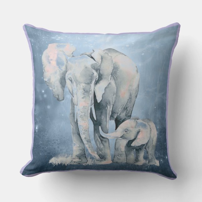 Coussin Watercolor Elephant & Baby Faune Art animal (Recto)