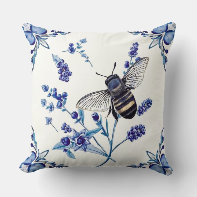 Coussin Watercolor Floral Bee Garden Mother’s Day (Recto)