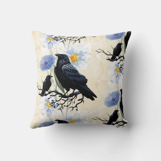 Coussin Watercolor Flowers Floral Raven Botanicals (Verso)