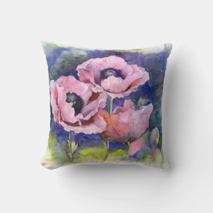 Coussin Watercolor flowers pink poppy illustration flowers