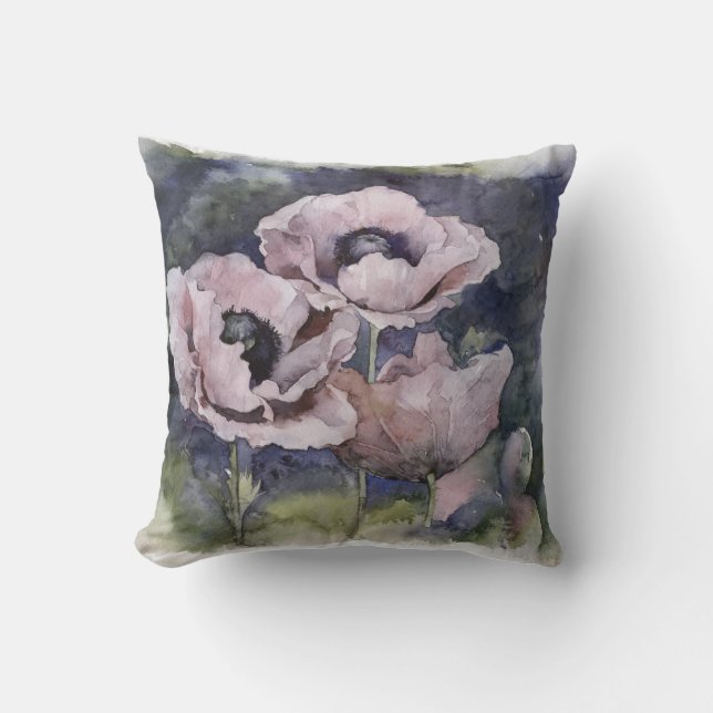 Coussin Watercolor flowers pink poppy illustration flowers (Recto)