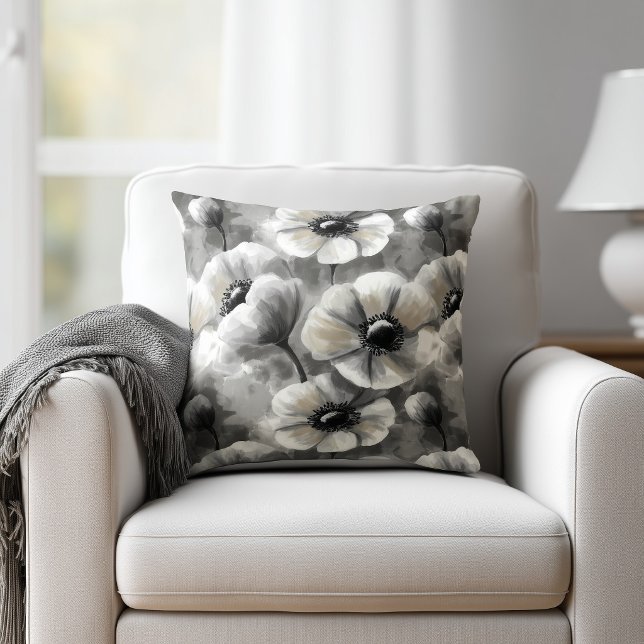 Coussin Watercolor Grey Floral (Créateur téléchargé)