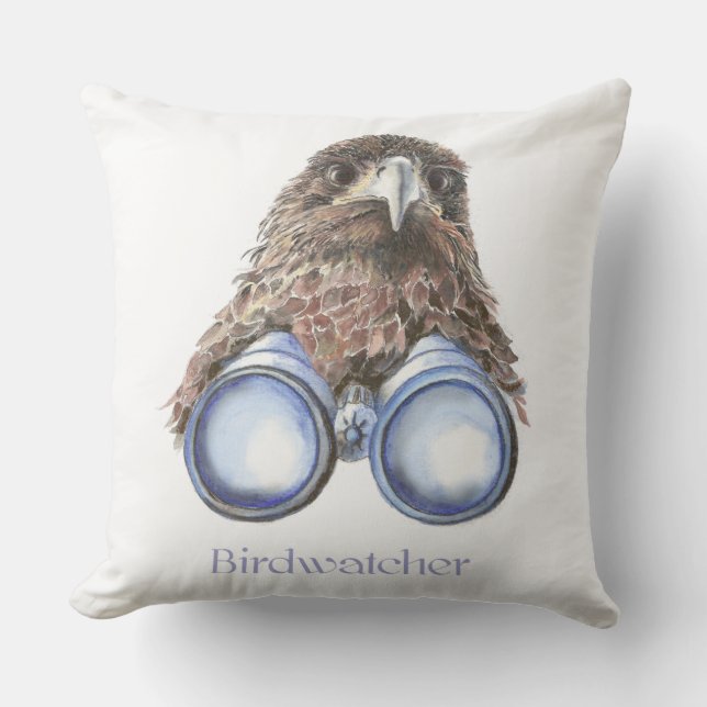 Coussin Watercolor Hawk Birdwatcher Bird Fun (Recto)