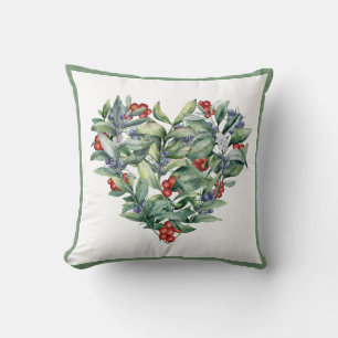 Coussin Watercolor Heart Berries Verdure