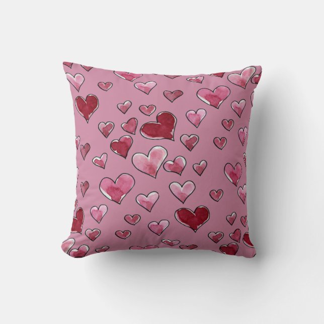 Coussin Watercolor Heart in Love Saint Valentin (Recto)