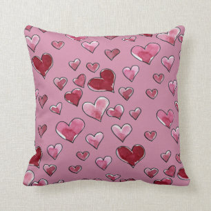 Coussin Watercolor Heart in Love Saint Valentin