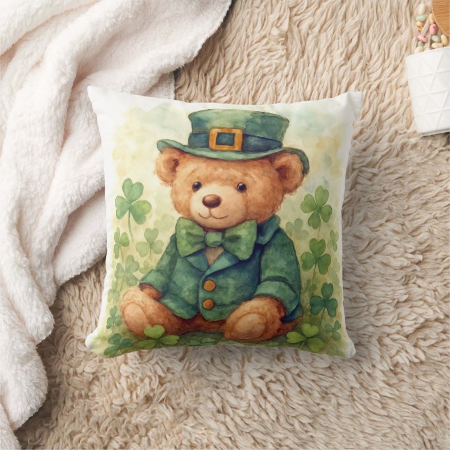 Coussin Watercolor Irish Teddy Bear (Couverture)