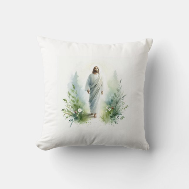 Coussin Watercolor Jesus Christ with Botanical Elements –  (Recto)