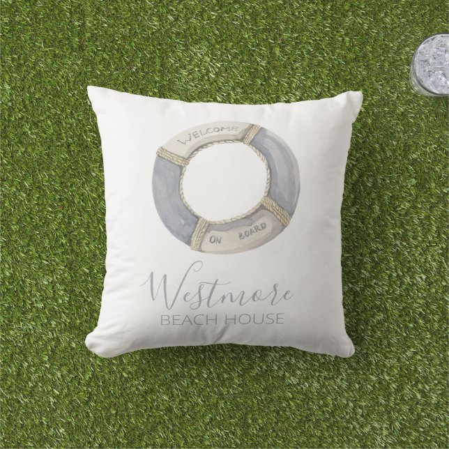 Coussin Watercolor Life Preserver Beach House (Herbe)