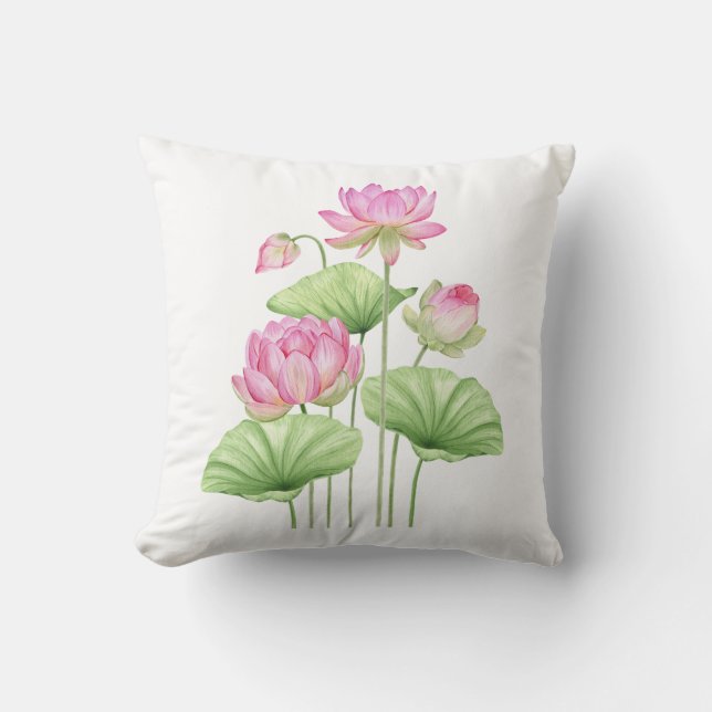 Coussin  Watercolor Lotus Aesthetic Throw Pillow Covers  (Recto)