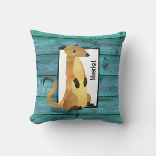 Coussin Watercolor Meerkat on a Blue Wood Background