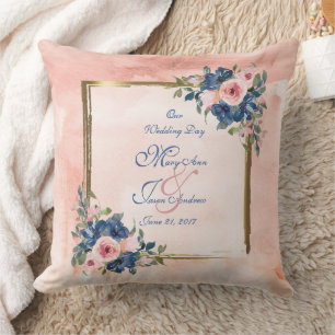 Coussin Watercolor Navy & Blush Mariage
