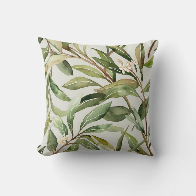 Coussin Watercolor Olive Branches Botanical (Recto)